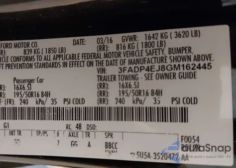 2016 Ford Fiesta Se z USA, uszkodzony, nr VIN 3FADP4EJ8GM162445